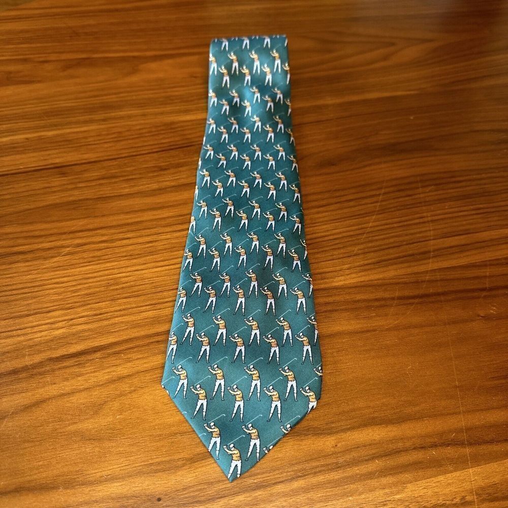 Gianni Vasari Golf Golfer Mens Tie Silk Patterned Italian Green
